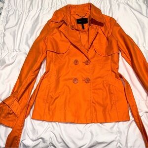 BCBG Max Azria Trench Coat BCBGMAXAZRIA orange small trench short jacket tie
